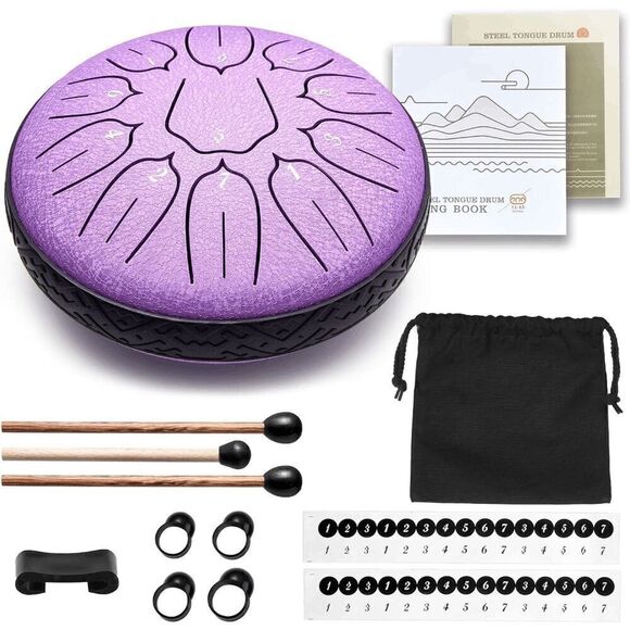 Steel Tongue Drum 6 Inch 11 Notes Hand Drums for Musical Education Yoga (Purple) - Picture 6 of 7